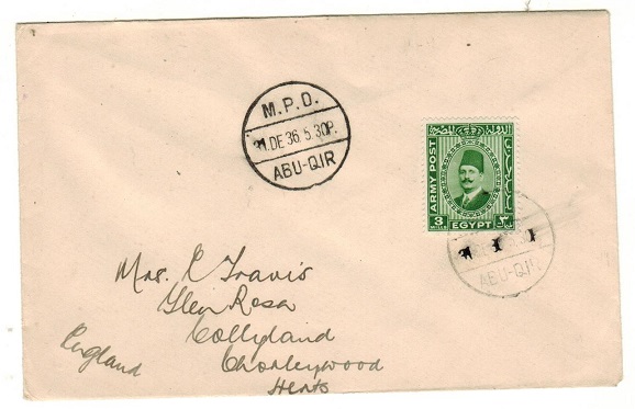 EGYPT - 1936 3m green rate cover to UK used at MPO/ABU QIR.