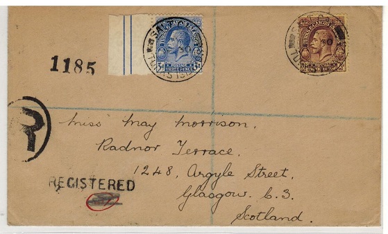 TURKS AND CAICOS IS - 1932 5 1/2d rate registered cover to UK used at SALT CAY.