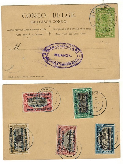 TANGANYIKA - 1917 5c PSC of Belgian Congo used at B.P.C.V.P.K./No.1.
