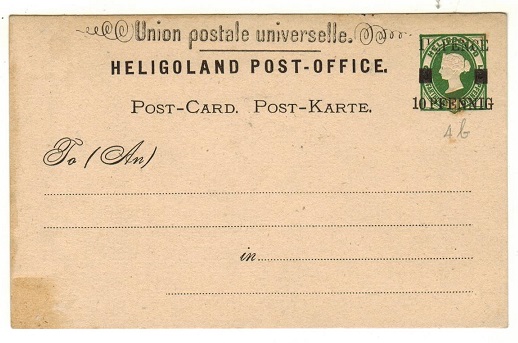 HELIGOLAND - 1879 1 1/2pfg/10pfg green surcharged PSC unused.  H&G 4a.