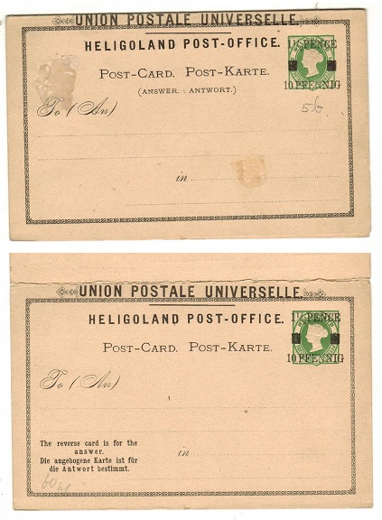 HELIGOLAND - 1879 1 1/2pfg/10pfg green postal stationery reply type postcard unused.  H&G 5a.