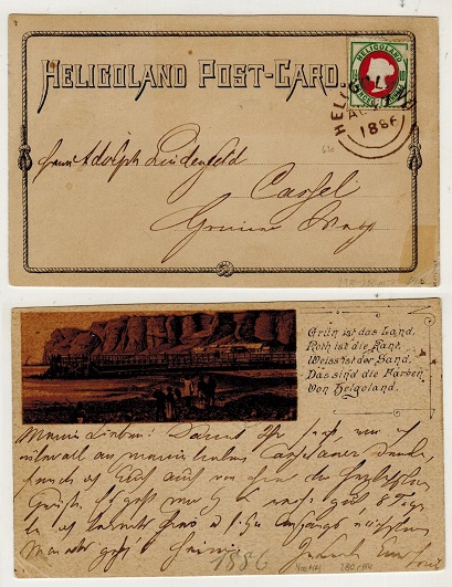 HELIGOLAND - 1889 1 1/2d / 10pfg rate postcard use to Germany.
