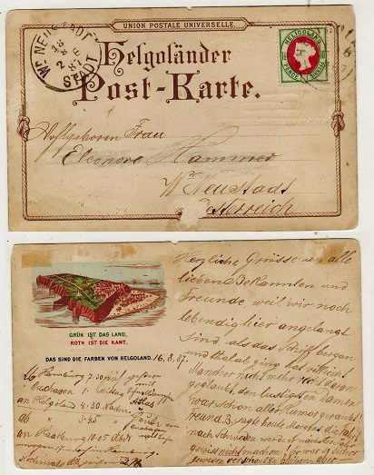 HELIGOLAND - 1887 1 1/2d / 10pfg rate postcard use to Austria.