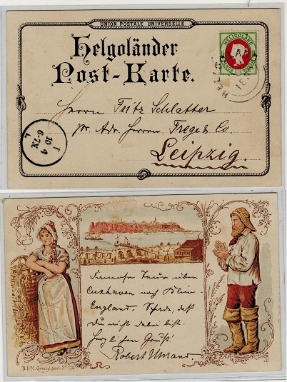 HELIGOLAND - 1889 1 1/2d / 10pfg rate postcard use to Germany.