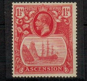 ASCENSION - 1924 1 1/2d rose red mint with BROKEN SCROLL variety from Row 1/4.  SG 12d.