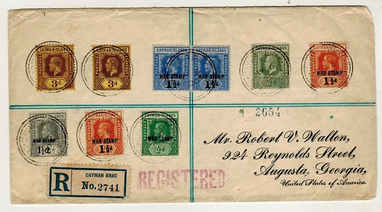 CAYMAN ISLANDS - 1920 registered multi franked
