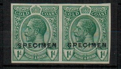 GOLD COAST - 1913 1d IMPERFORATE PLATE PROOF pair in green struck SPECIMEN.