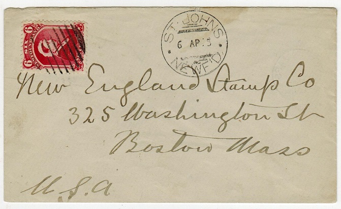NEWFOUNDLAND - 1895 6c rate cover to USA used at ST.JOHN