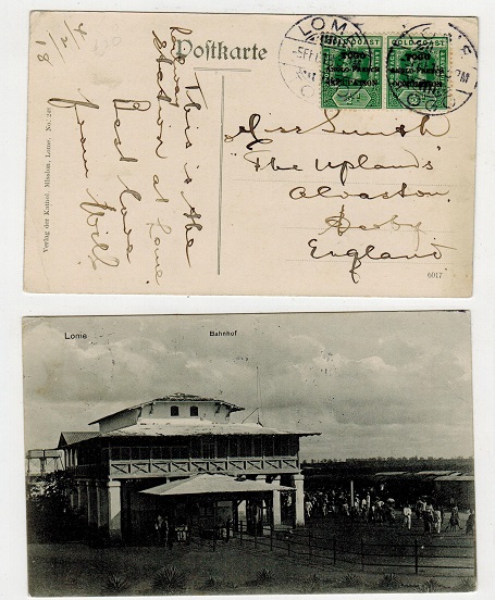 TOGO - 1918 1d rate (1/2d x2) postcard use to UK used at LOME and showing the 