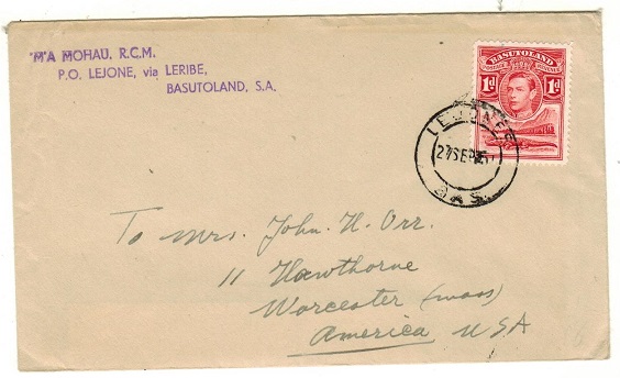 BASUTOLAND - 1951 1d rate cover to USA used at LEJONES.
