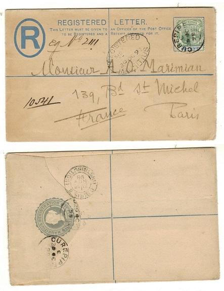 MAURITIUS - 1891 12c dull ultramarine RPSE uprated to France used at CUREPIPE.  H&G 2a.