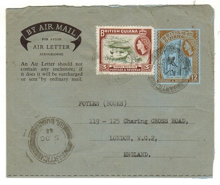BRITISH GUIANA - 1960 12c light brown AIR LETTER uprated to UK at BARTICA.  H&G 13.