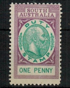 SOUTH AUSTRALIA - 1902 1d violet and green STAMP DUTY adhesive fine mint.