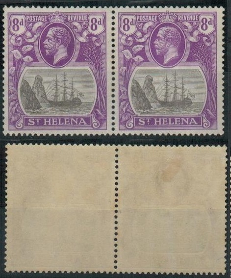 ST.HELENA - 1923 8d grey and bright violet mint pair with TORN FLAG variety.  SG 105b.