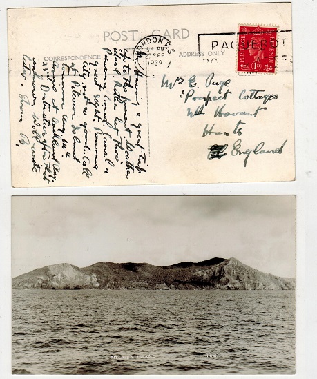 PITCAIRN ISLAND - 1939 postcard to UK struck PAQUEBOT/POSTED AT SEA.