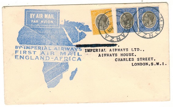 TANGANYIKA - 1931 first flight cover to UK.