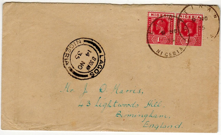NIGERIA - 1935 2d rate cover to UK used at ETINAN.