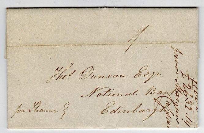 GRENADA - 1843 stampless entire to UK cancelled GRENADA at 1/- rate.