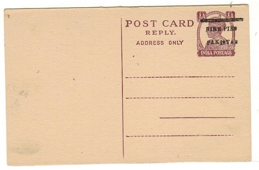 PAKISTAN - 1947 1/2a light violet PSC unused overprinted NINE PIES/PAKISTAN.