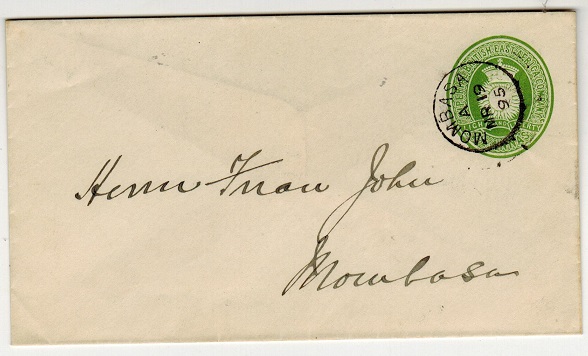 BRITISH EAST AFRICA - 1893 2 1/2a green PSE used locally at MOMBASA.  H&G 1b.