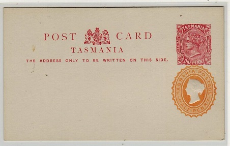TASMANIA - 1895 1d pink PSC with 1/2d orange added below in unused condition.  