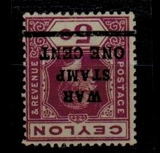 CEYLON - 1918 1c on 5c purple 