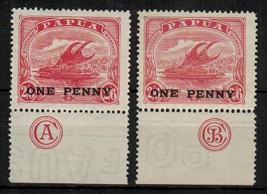 PAPUA - 1917 ONE PENY on 2/6d rose carmine mint 