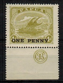 PAPUA - 1917 ONE PENY on 4d pale olive green mint 