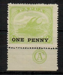PAPUA - 1917 ONE PENY on 1/2d yellow green mint 