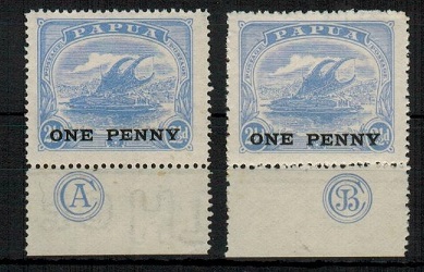 PAPUA - 1917 ONE PENNY on 2 1/2d mint examples with 