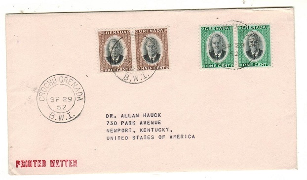 GRENADA - 1952 3c rate cover to USA used at CROCHU.