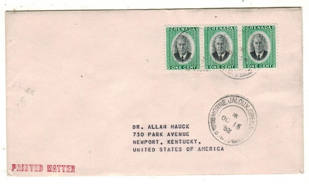 GRENADA - 1952 3c rate cover to USA used at MORNE JALOUX.
