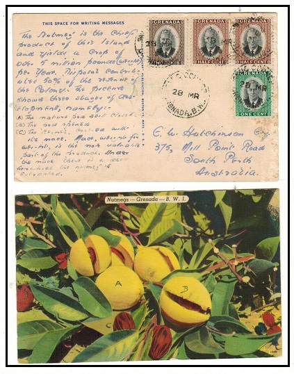 GRENADA - 1953 postcard addressed to Australia used at SNUG CORNER.