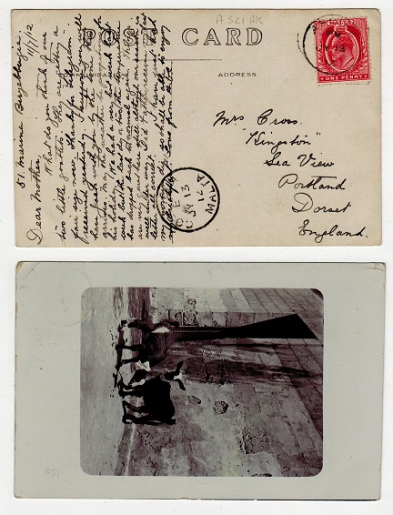MALTA - 1912 1d rate postcard to UK used at ASCIAK.