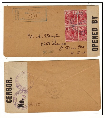 BRITISH HONDURAS - 1918 8c rate registered 