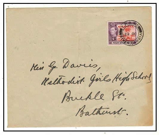 GAMBIA - 1940 (circa) 4/- rate local cover carried on TPO/No.2. Unusual internal use.