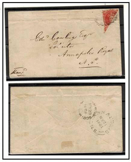 NOVA SCOTIA - 1861 10c vermilion DIAGONALLY BI-SECTED (SG 28a) on local cover.