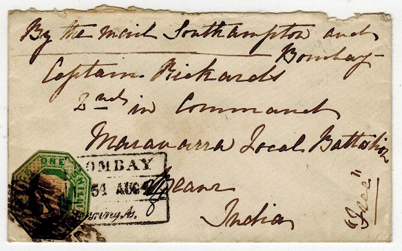 INDIA - 1854 inward 1/- rate cover struck 