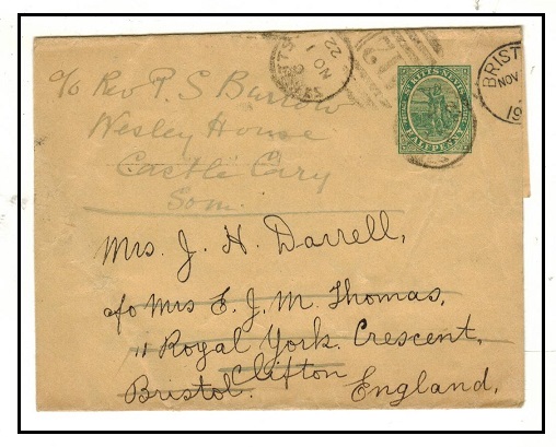 ST.KITTS - 1904 1/2d green postal stationery wrapper used to UK.  H&G 1.