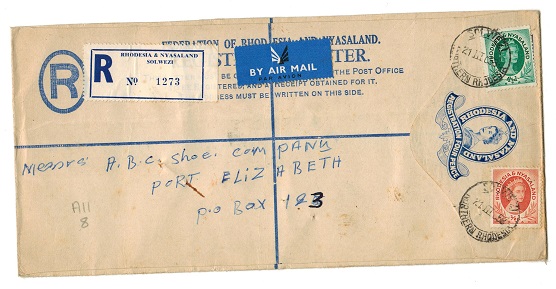 RHODESIA AND NYASALAND - 1956 local use of 4d RPSE (size H2) used at SOLWEZI.  H&G 1a.