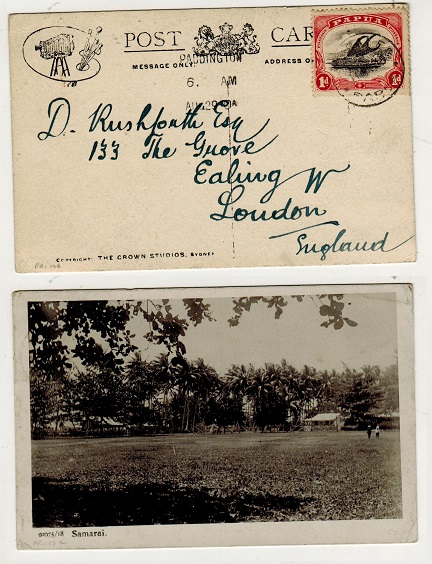 PAPUA - 1910 1d rate postcard use to UK used at SAMARAI.