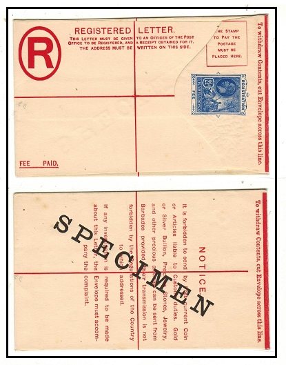 BARBADOS - 1923 2 1/2d blue RPSE (size F) unused SPECIMEN.  H&G 12.