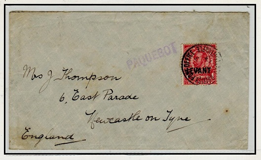 BRITISH LEVANT - 1913 1d rate cover to UK used at BPO CONSTANTINOPLE with PAQUEBOT h/s applied.