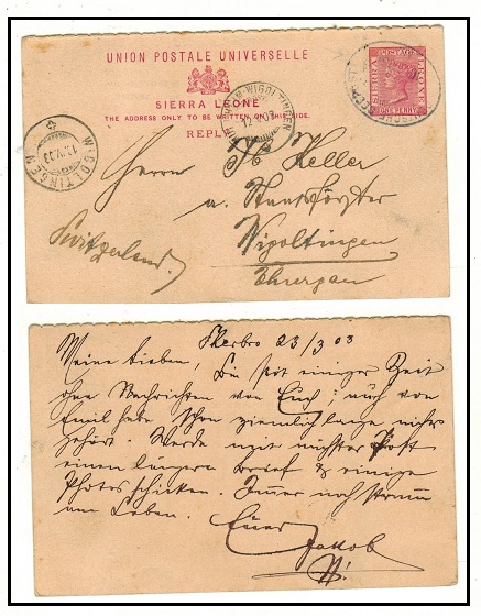 SIERRA LEONE - 1881 reply section of the 1d+1d PSRC to Switzerland used on German Lignie shipping.