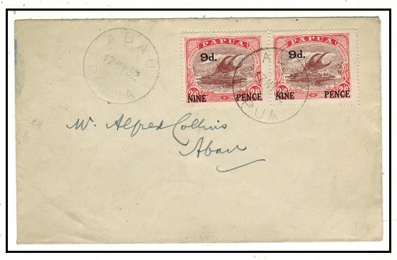 PAPUA - 1932 9d on 2/6d local cover used at ABAU.
