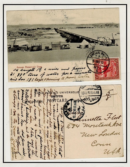 SUDAN - 1910 4m rate postcard use to USA used at SHELLAL-HALFA/TPO.