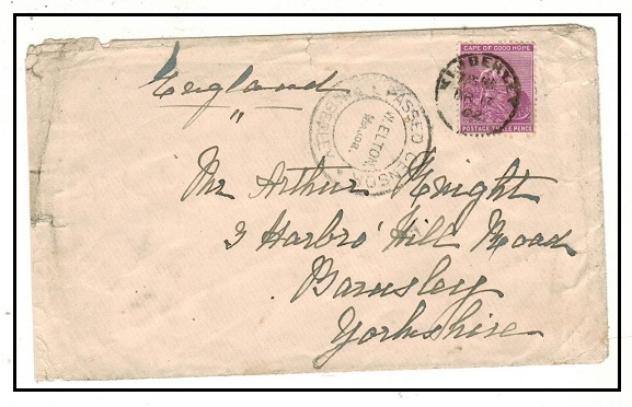 CAPE OF GOOD HOPE - 1902 3d rate cover to UK used at KIMBERLEY with PASSED CENSOR/W.ELTON h/s.