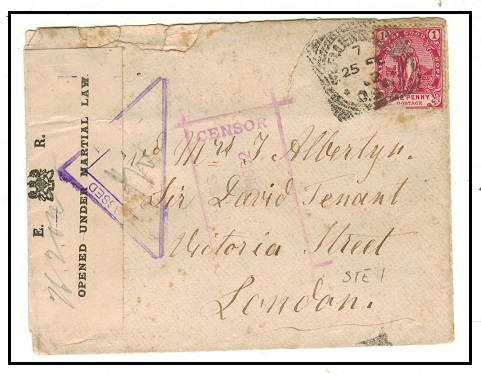 CAPE OF GOOD HOPE - 1902 1d rate cover used at STEYNSDORP with military law label and censor h/s.