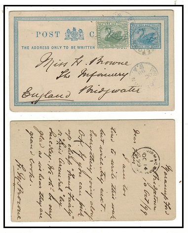 WESTERN AUSTRALIA - 1879 1d blue uprated PSC to UK used at BRIDGETOWN/W.A.  H&G 2.