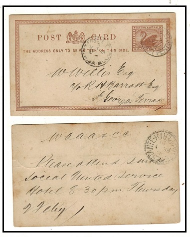 WESTERN AUSTRALIA - 1894 1/2d brown PSC used locally at HAY STREET/EAST PERTH. H&G 6.
